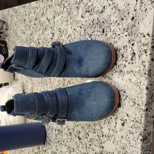 Denim booties